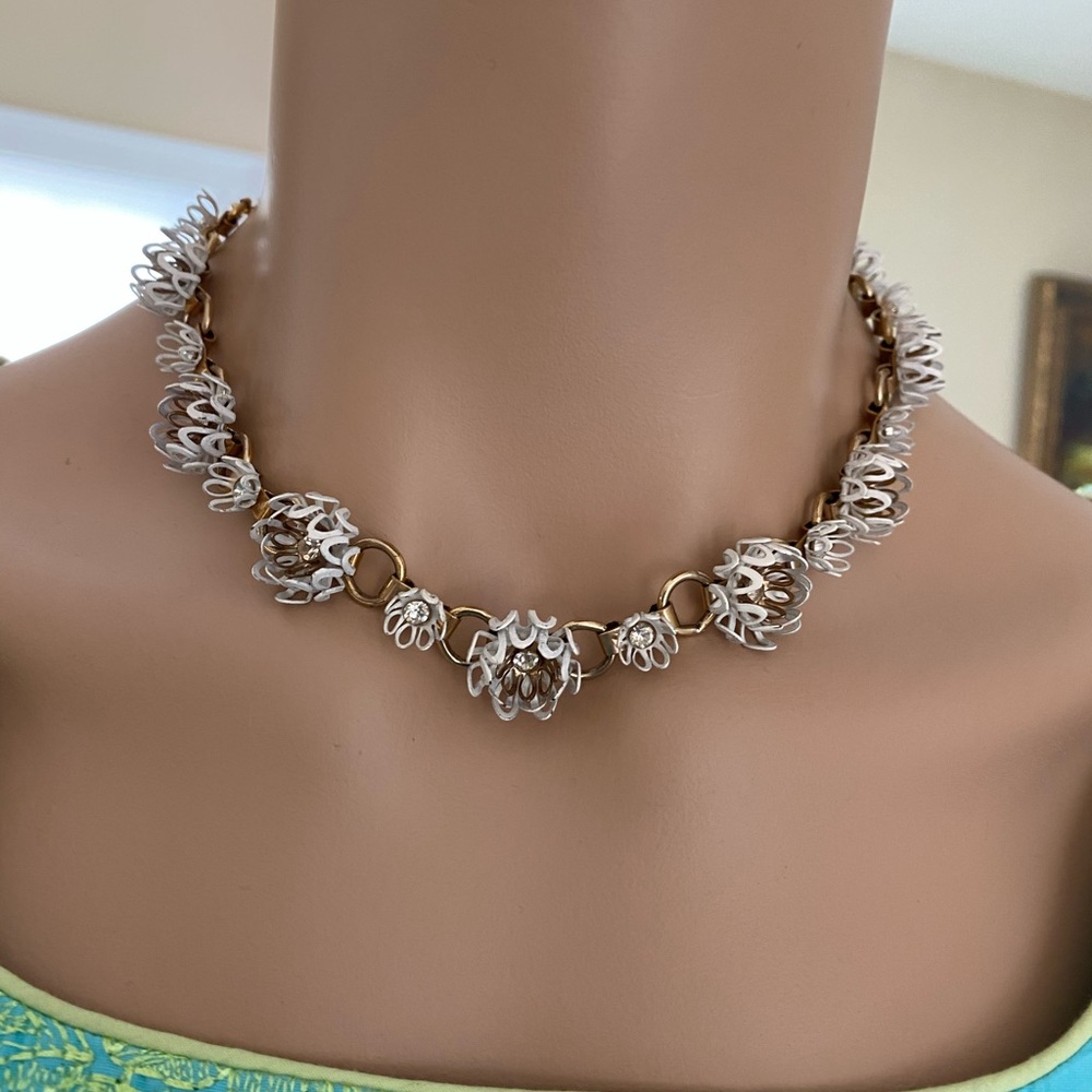 50s-60s enamel necklace w rhinestones AND earrings